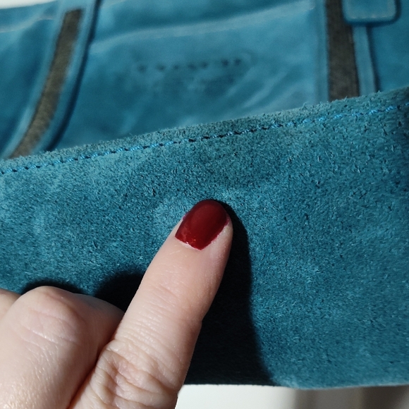 Coach 8B31 Torqoise Blue Suede Tote Gunmetal Beaded Zipper Shoulder Bag - Picture 16 of 17